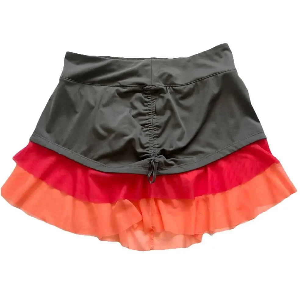 Fila Skort Skirt Womens Small Gray Orange Mesh Ruched Sides Athletic Golf Tennis